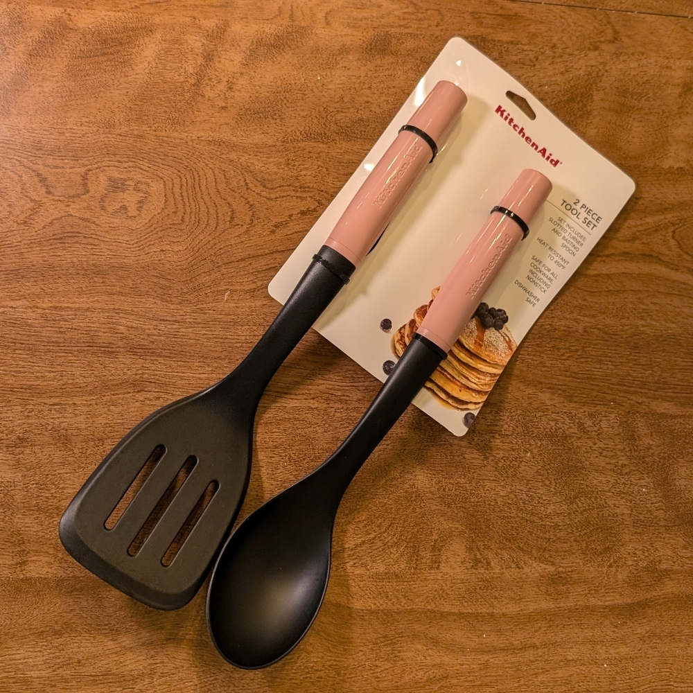 Dried Rose Pink KitchenAid Spoon And Slotted Turner Utensil Set